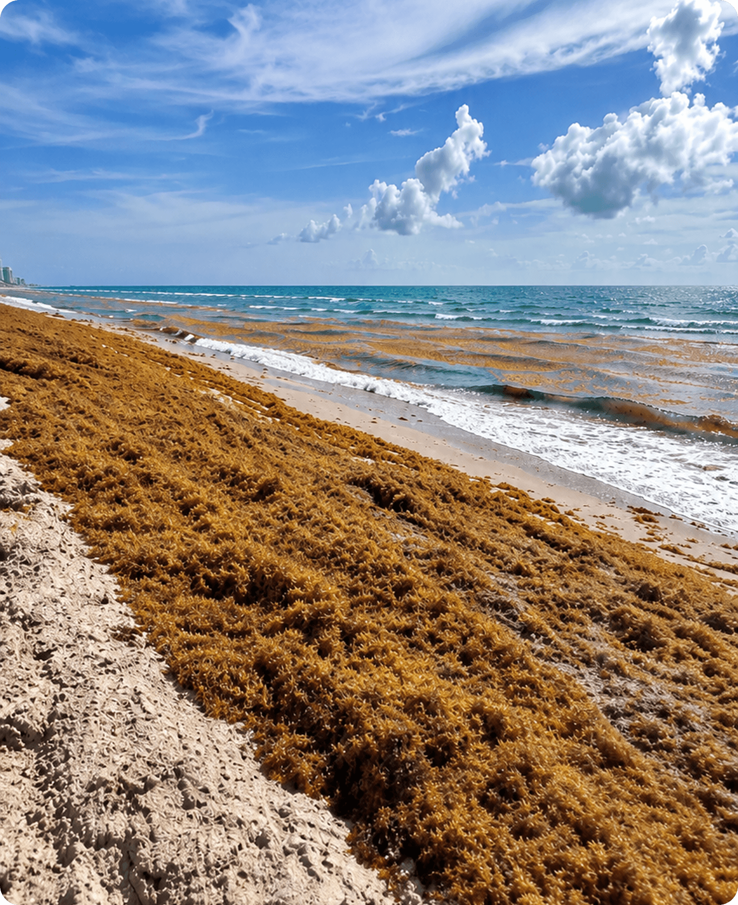 Sargassum arriving on a coastline